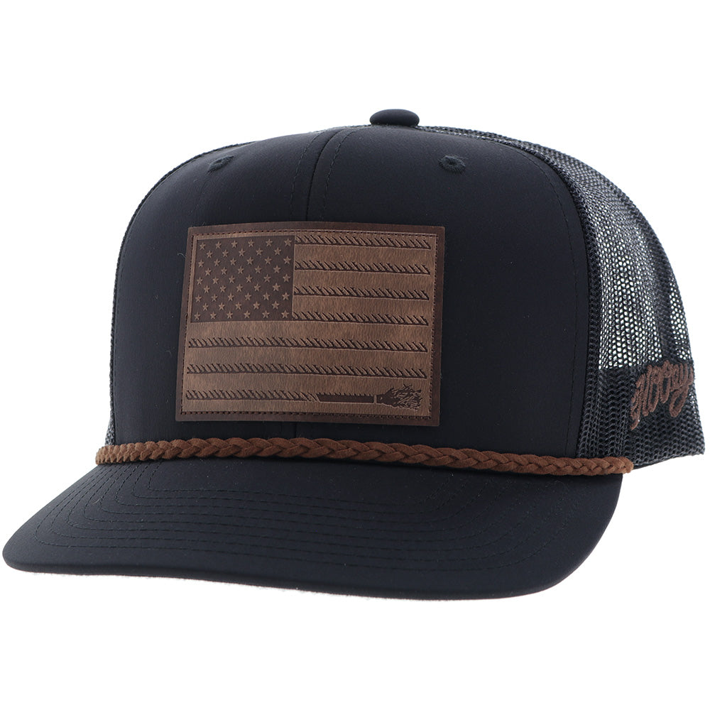 Hooey Liberty Roper Black Trucker Cap with Leather Patch 2510T-BK