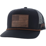 Hooey Liberty Roper Black Trucker Cap with Leather Patch 2510T-BK