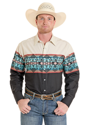 Rock & Roll Men's Border Long Sleeve Shirt SMN2S08294