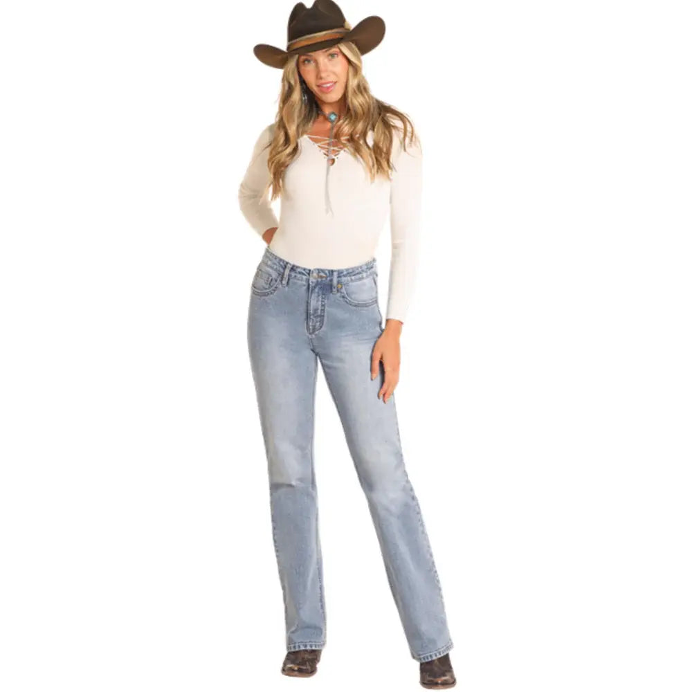 Rock & Roll Cowgirl Scalloped High Rise Bootcut Jean.