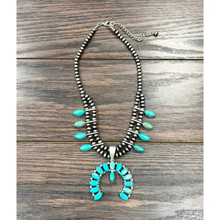 ISAC Trading Squash Blossom Turquoise Necklace