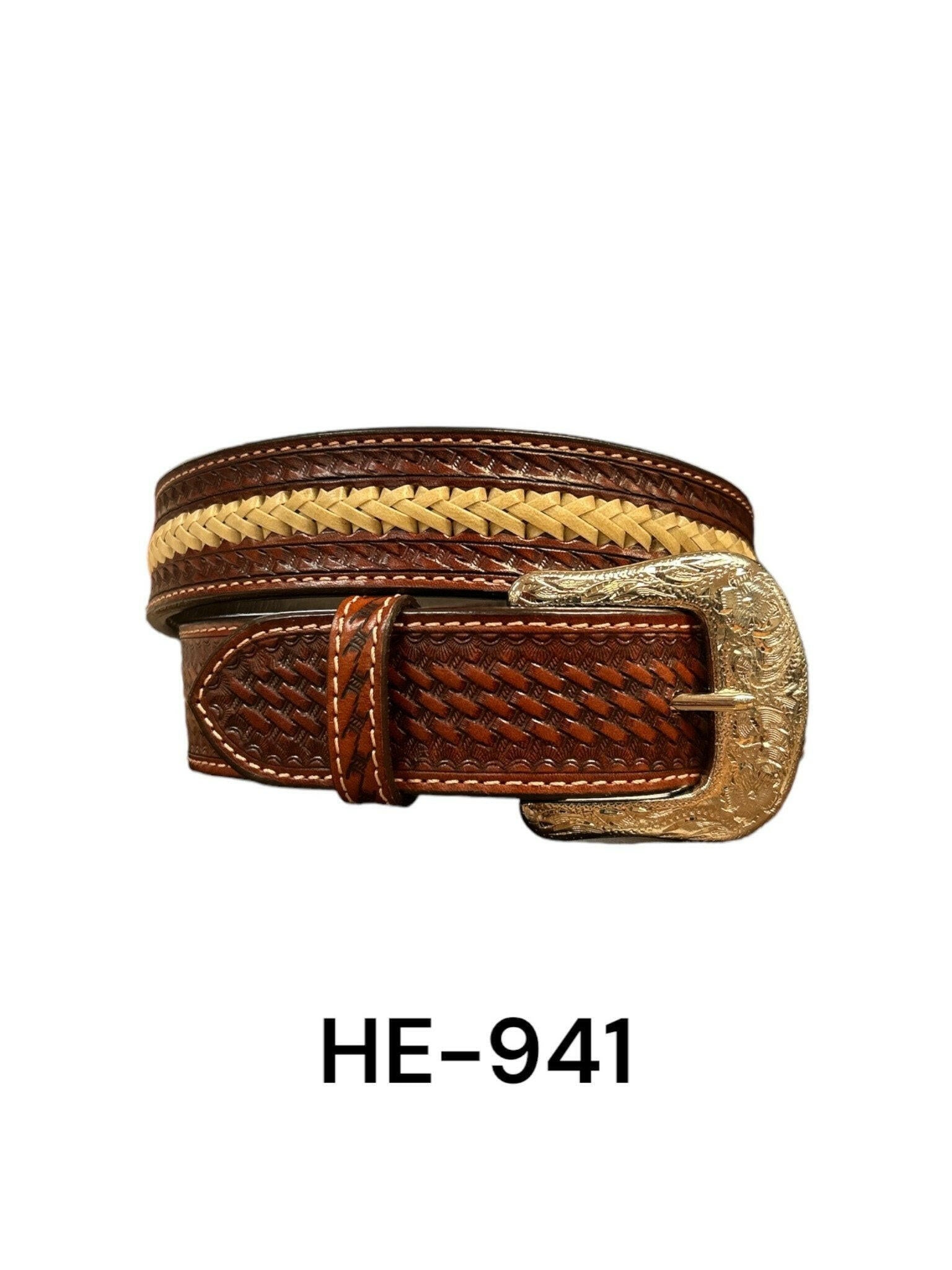 Ranger Belt Co Men's Basketweave and Rawhide Western Belt.