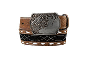 3D Boy's Roughout Inlay Black and Brown Belt D1200053107
