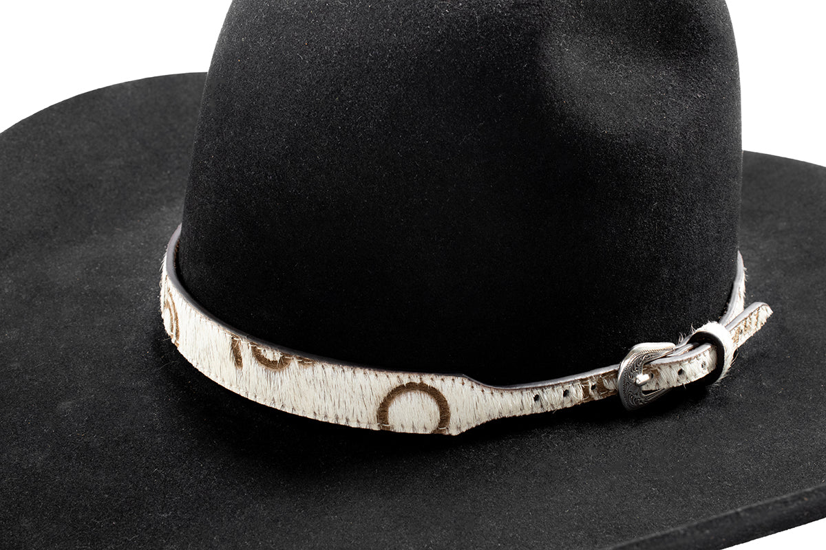 3D White Calf Hair Laser Etched Brands Hat Band D740003405