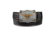 3D Men's Black Basketweave Longhorn Buckle Belt D100021301