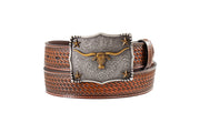 3D Men's Brown Basketweave Longhorn Buckle Belt D100021302