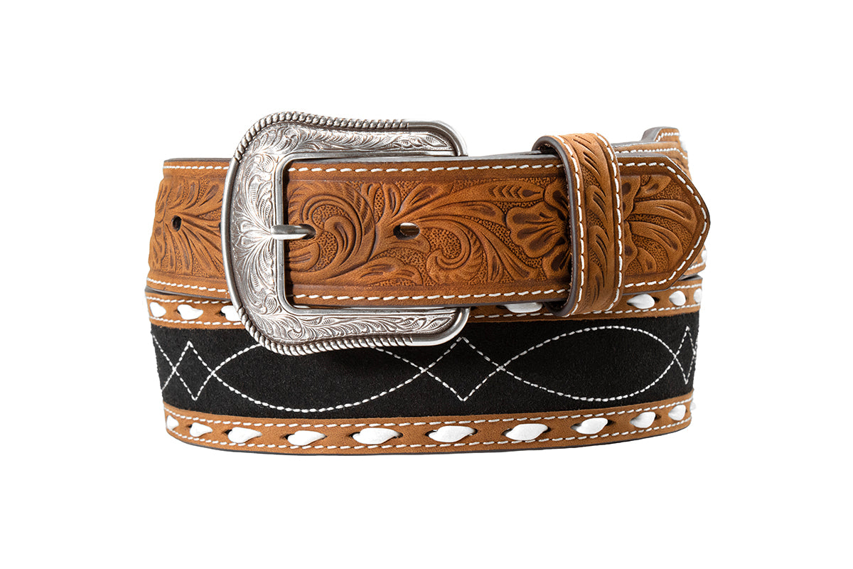3D Men's Roughout Inlay Black and Brown Belt D1000207107