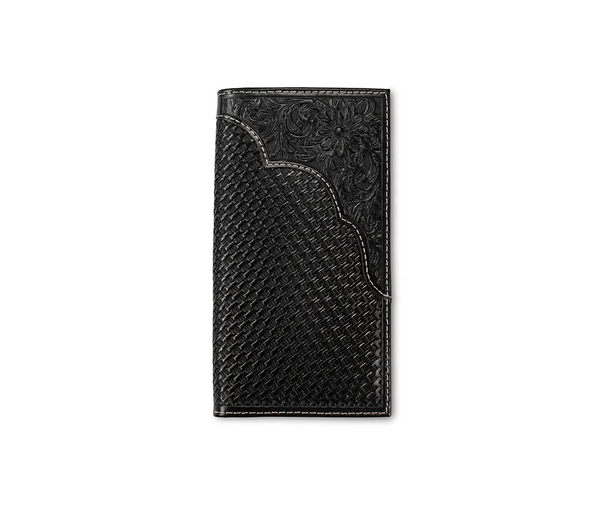 Men's 3D Black Basket Weave and Floral Embossed Rodeo Wallet D250019101