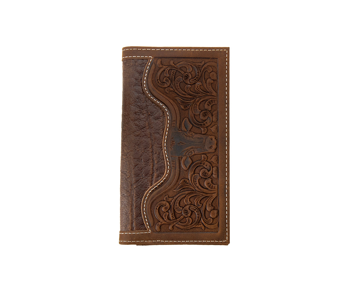 3D Men's  Brown Longhorn Overlay Rodeo Wallet D250019702