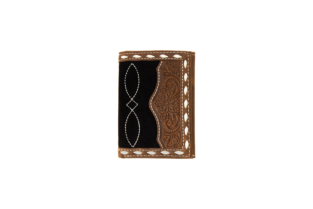 3D Men's Black/Brown Overlay Tri-Fold Wallet D2500195107