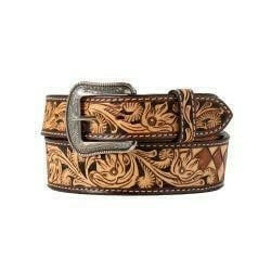 3D Men's Floral & Checkered Western Belt.