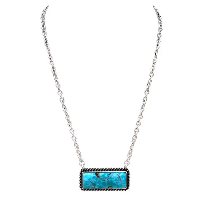 Lunar Deep Turquoise Colored Stone Bar Necklace 7751235MAS