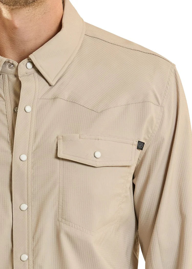 Rock & Roll Denim TEK Western Tan Stretch Snap Front Shirt BMN2S06797