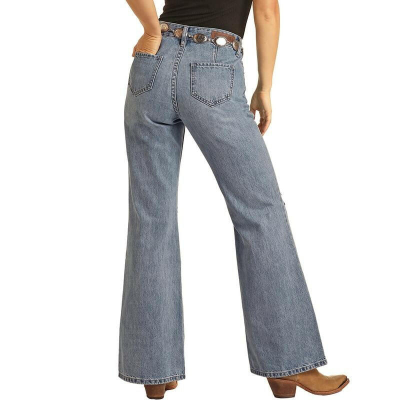 Rock & Roll Cowgirl Wide Leg Distressed Jean.
