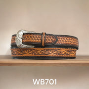 Ranger Belt Co. Men's Basketweave & Floral Tooled Western Belt