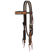 Weaver Floral Tooled Brown Headstall with Turquoise Whipstitch 45008-01-00