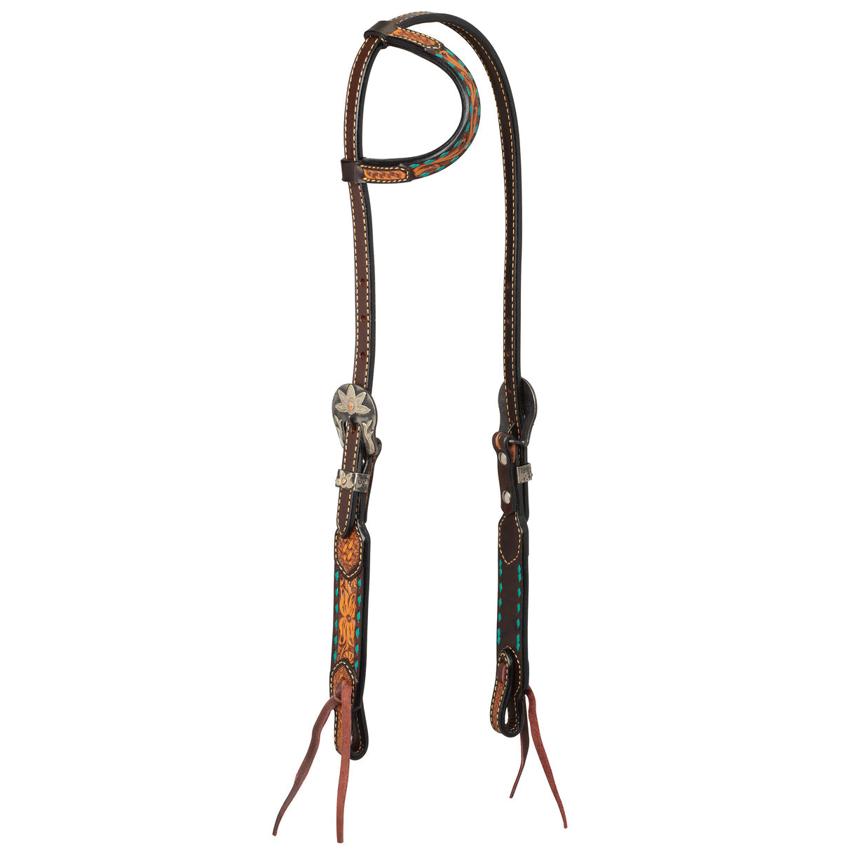 Weaver Floral Tooled Single Ear Headstall with Turquoise Whip Stitch 45008-01-01