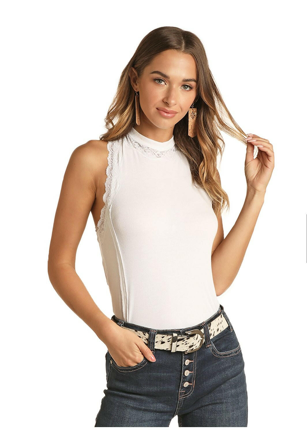 Panhandle Ladies Lace Cutout Tank Top C3.