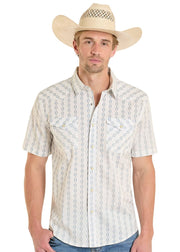 Rock & Roll Men's Denim Vintage Wallpaper Print Snap Front Shirt PMN3S08147