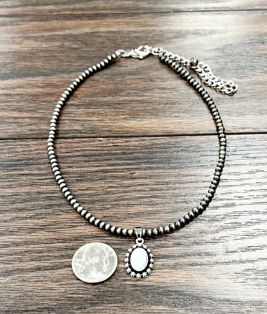 Isac 15" Navajo Pearl with White Stone Pendant Necklace 736092