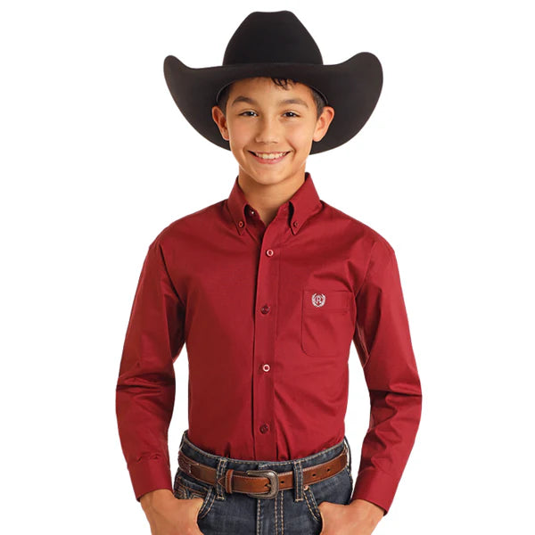 Panhandle Boy's Solid Maroon Long Sleeve Shirt PBB2S05431
