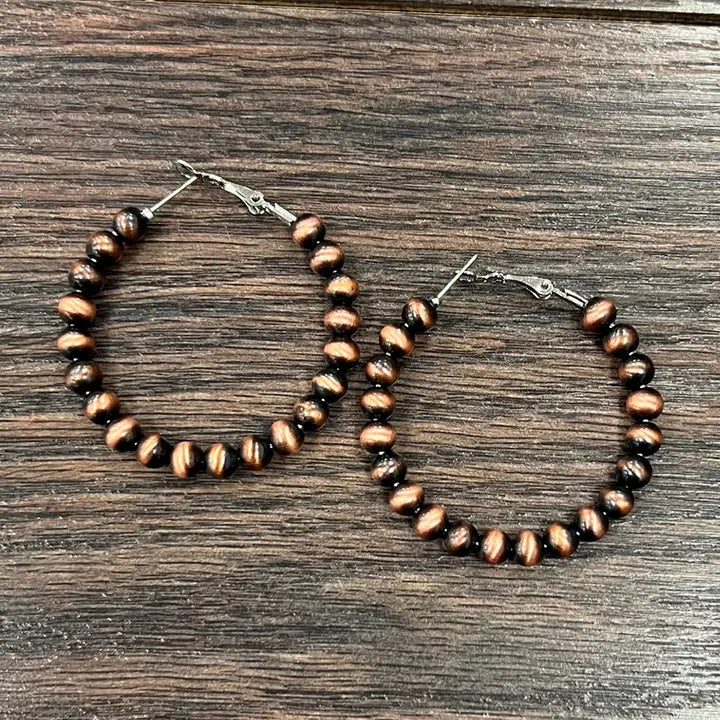 Isac Trading Copper Navajo Bead Hoop Earrings 720220