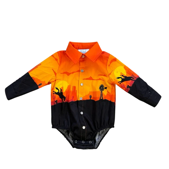 Shea Baby Boy's Retro Orange Cowboy Snap Front Shirt RTSNAP02