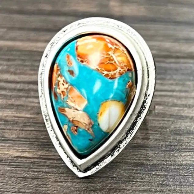 ISAC Trading Drop Gemstone Adjustable Ring 750507