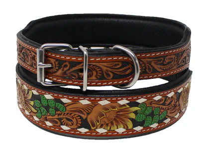 Challenger Floral Cactus Tooled Padded Leather Collar 60FK36
