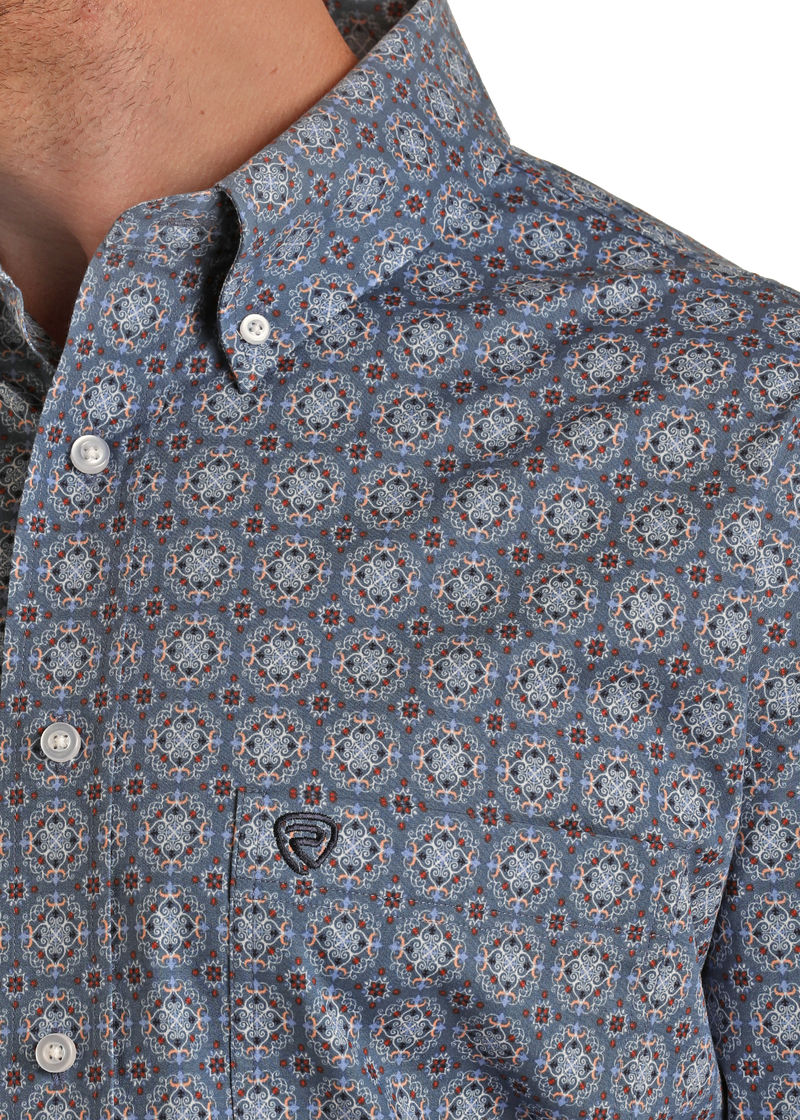 Rock & Roll Cowboy Men's Medallion Pattern Button Down Shirt.