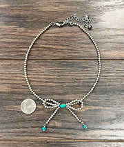 Isac Handmade Bow 4mm Silver Navajo Beaded Necklace 739539