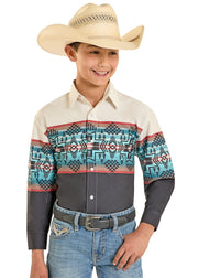 Panhandle Slim Boy's Tan Aztec Border Print Snap Front Shirt SBN2S08294