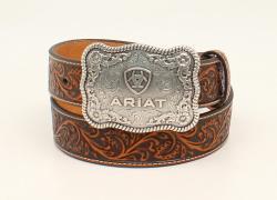 Ariat Men's Floral Embossed Western Belt with Logo Buckle A1020467