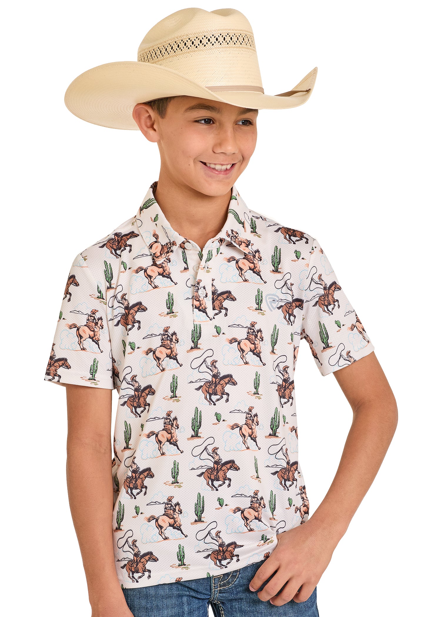 Rock & Roll Denim Boy's Rider Print Knit Polo BB51T08356