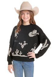 Rock & Roll Girl's Black Western Motif Sweater BG32T09993