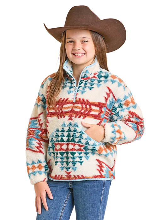 Rock & Roll Cowgirl Girl's Aztec Print Sherpa 1/4 Zip