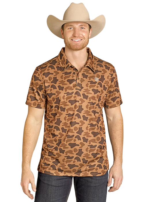Rock & Roll Men's Camel Camo Print Polo BM51T07687