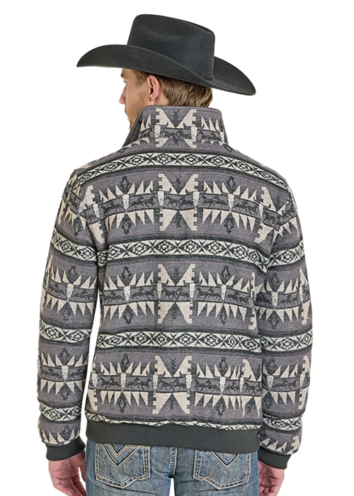 Rock & Roll Men's Charcoal Aztec Bomber Jacket BM92C06736