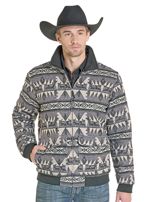 Rock & Roll Men's Charcoal Aztec Bomber Jacket BM92C06736