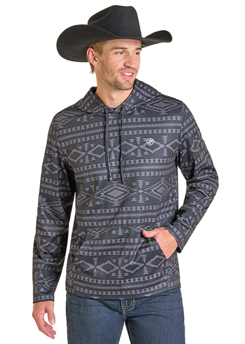 Rock & Roll Men's Black Aztec Performance Hoodie BM94T07294