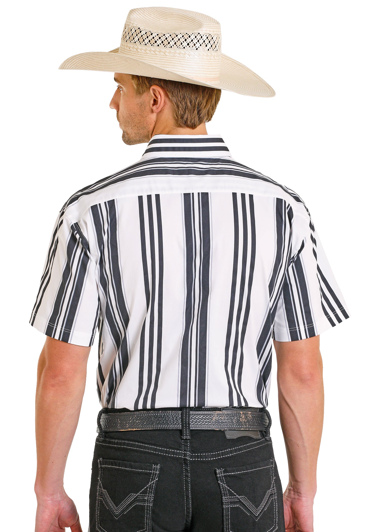 Rock & Roll Denim Retro Printed Stripe Button Down Shirt BMB3S08303