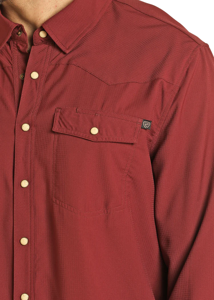 Rock & Roll Men's TEK Western Maroon Snap Front Shirt BMN2S02400