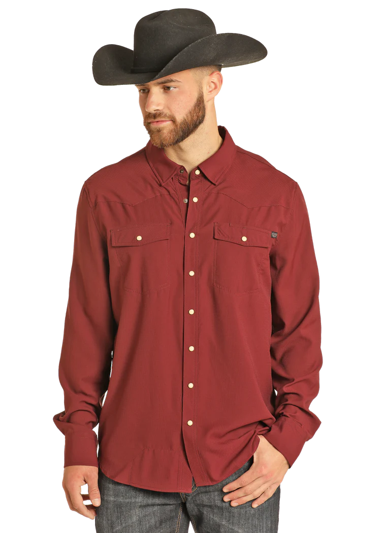 Rock & Roll Men's TEK Western Maroon Snap Front Shirt BMN2S02400
