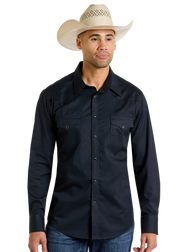 Rock & Roll Men's Black Twill Snap Front Shirt BMN2S05132