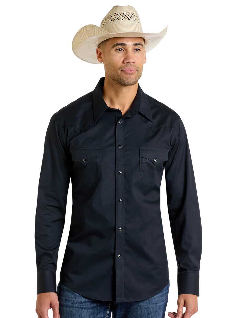 Rock & Roll Men's Black Twill Snap Front Shirt BMN2S05132