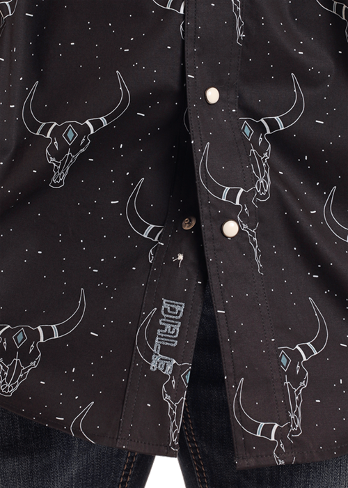 Rock & Roll Cowboy Longhorn Print Snap Front Shirt