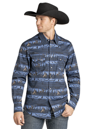 Rock & Roll Men's Blue Printed Shirt BMN2S07135