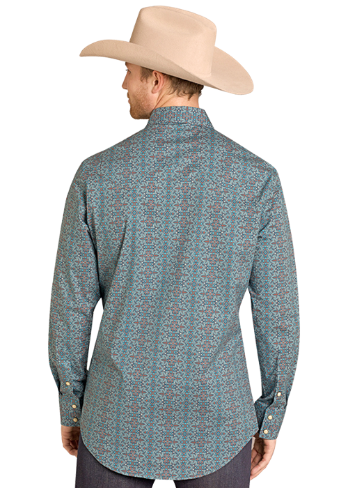 Rock & Roll Men's Teal Patterned Long Sleeve Shirt BMN2S07650
