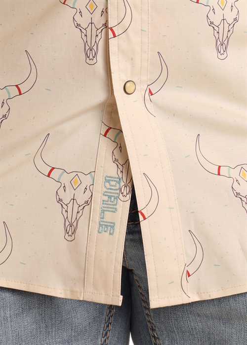 Rock & Roll Cowboy Men's Longhorn Skull Snap Front Shirt