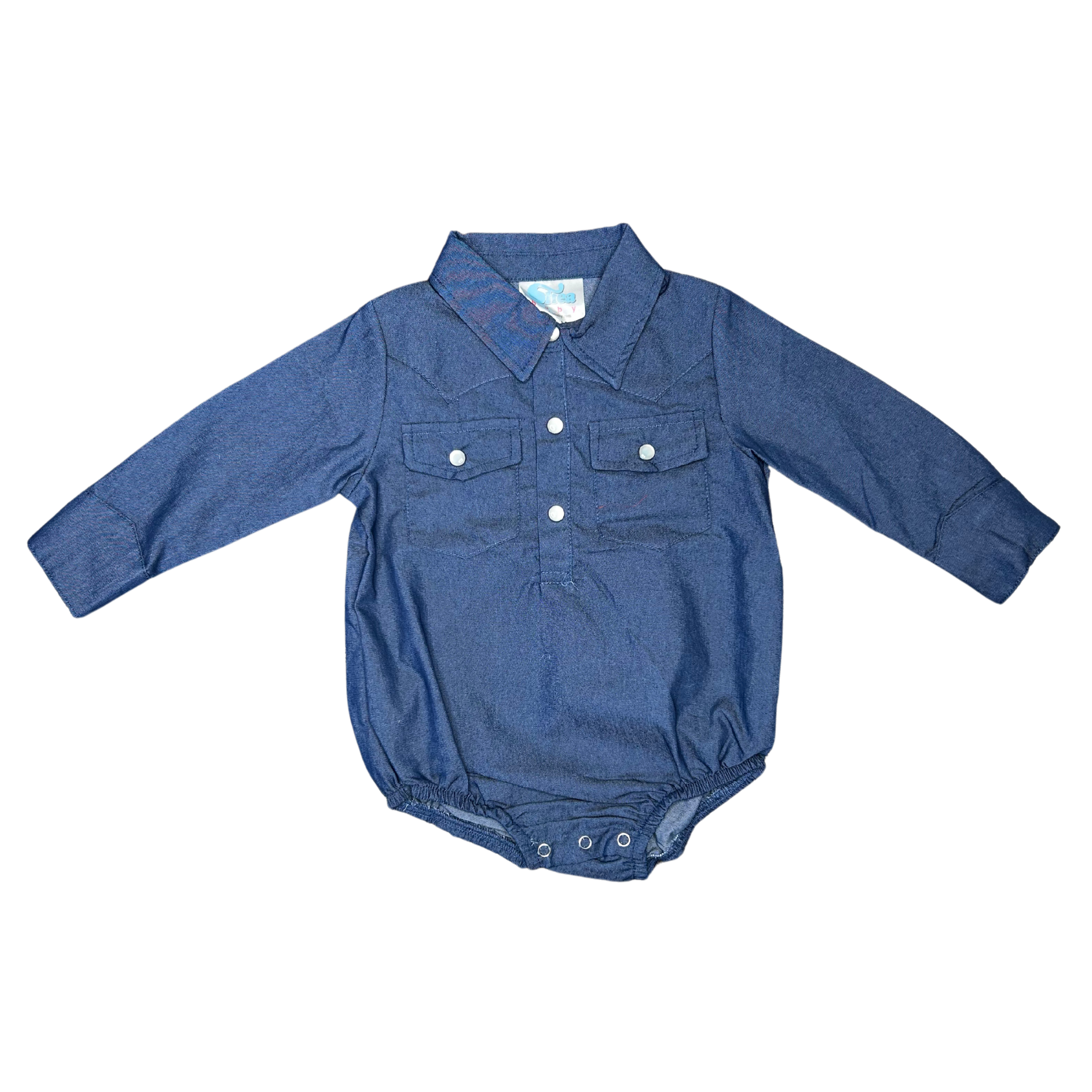 Shea Baby Dark Denim Pearl Snap Onesie